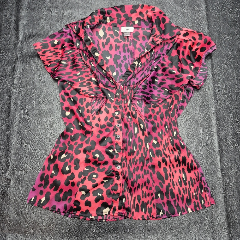 Pink, Purple and Black Leopard Print Blouse